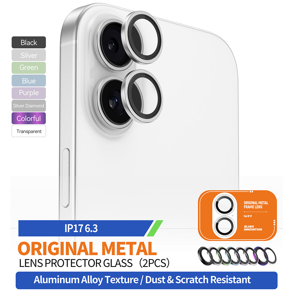 Blueo Metal Frame hátsó kamera védőfólia Apple iPhone 17-hez, Edzett üveg, Fekete