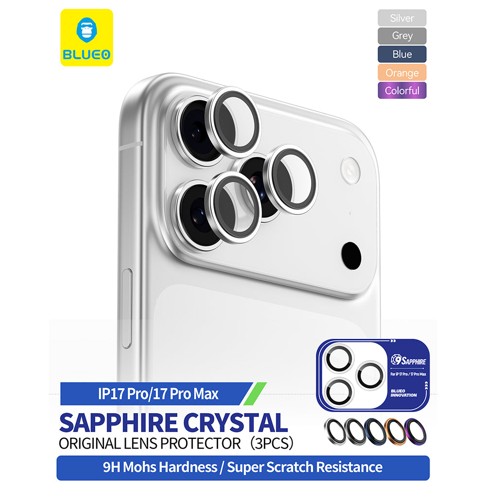 Blueo Sapphire Crystal hátsó kamera védőfólia Apple iPhone 17 Pro Max / 17 Pro készülékhez, Edzett üveg, Sötétkék