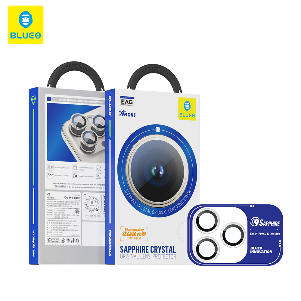 Blueo Sapphire Crystal hátsó kamera védőfólia Apple iPhone 17 Pro Max / 17 Pro készülékhez, Edzett üveg, Sötétkék