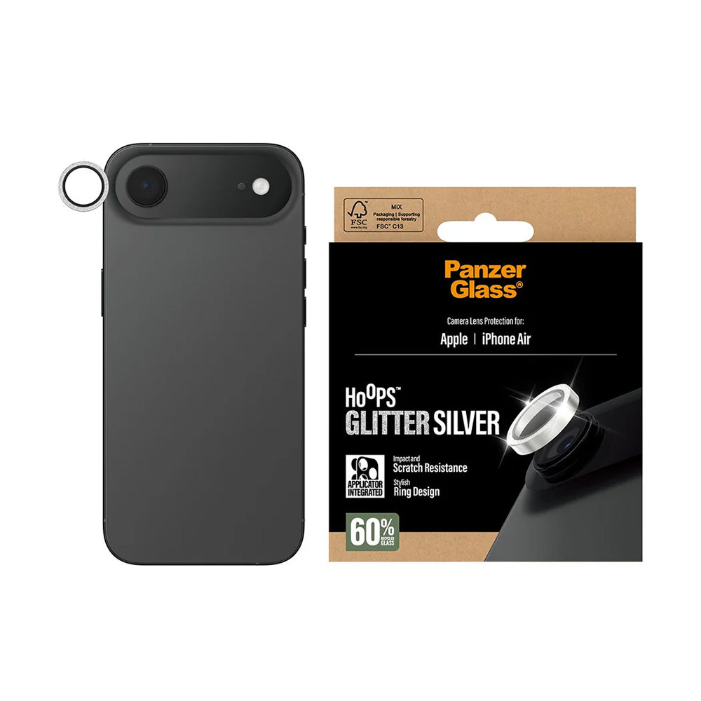Védőfólia PanzerGlass Hoops Glitter az Apple iPhone 17 Air hátsó kamerájához, Edzett üveg, Ezüst színű