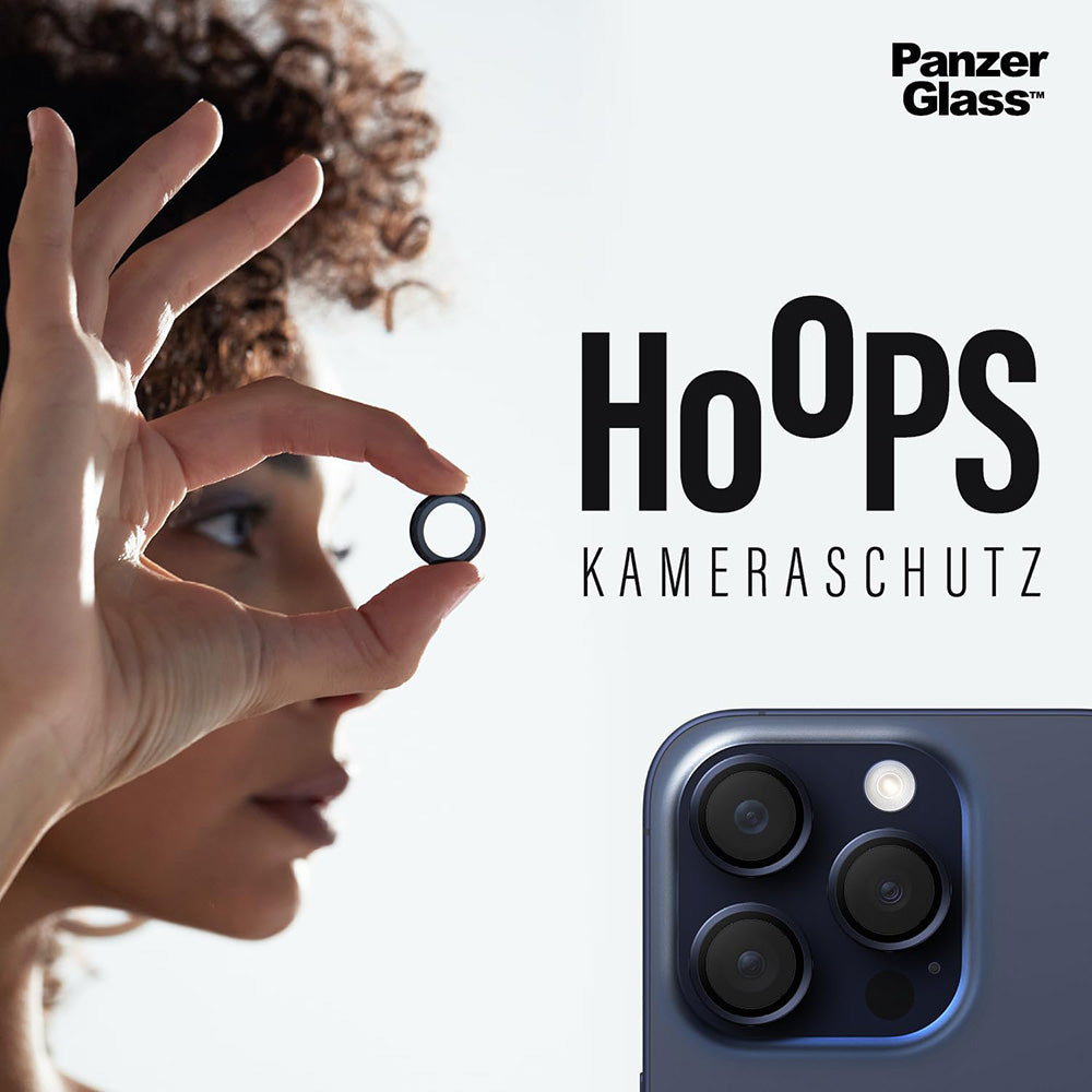 Hátsó kamera védőfólia PanzerGlass Hoops Apple iPhone 16 Pro Max / 16 Pro készülékhez, Edzett üveg, Fekete