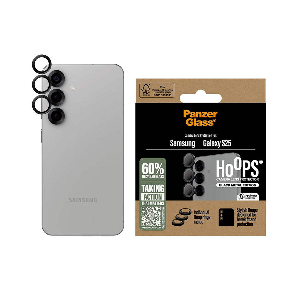 Védőfólia PanzerGlass Hoops a Samsung Galaxy S25 S931 hátsó kamerájához, Edzett üveg, Fekete