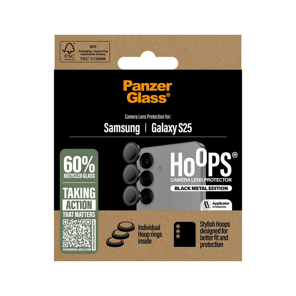Védőfólia PanzerGlass Hoops a Samsung Galaxy S25 S931 hátsó kamerájához, Edzett üveg, Fekete