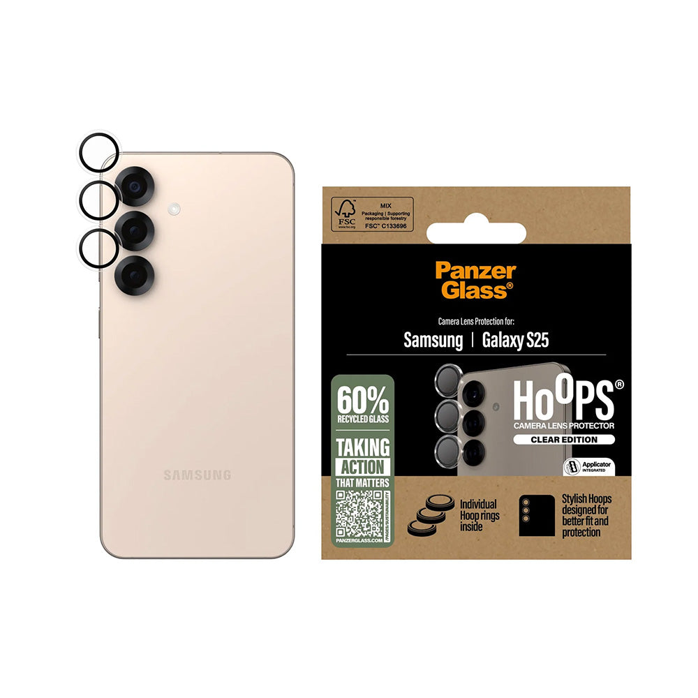 Védőfólia PanzerGlass Hoops a Samsung Galaxy S25 S931 hátsó kamerájához, Edzett üveg, Átlátszó