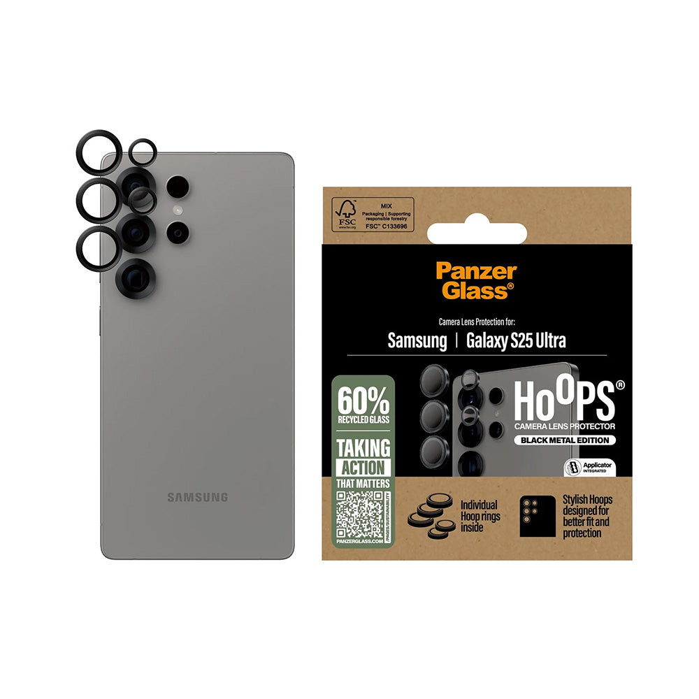 PanzerGlass Hoops hátsó kamera védőfólia Samsung Galaxy S25 Ultra S938-hez, Edzett üveg, Fekete