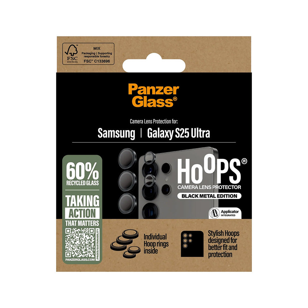 PanzerGlass Hoops hátsó kamera védőfólia Samsung Galaxy S25 Ultra S938-hez, Edzett üveg, Fekete
