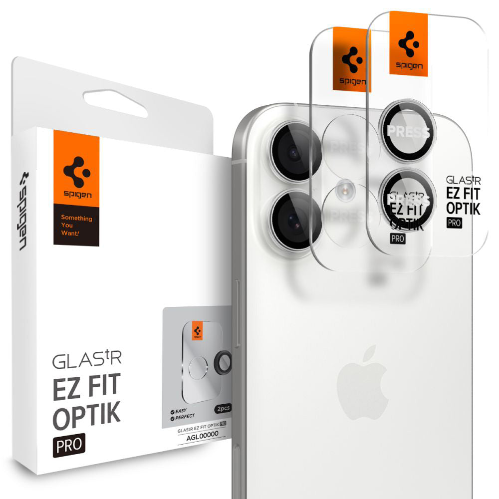 Spigen GlastR EZ FIT Optik Pro hátsó kamera védőfólia Apple iPhone 17 / 16 Plus / 16 készülékekhez, Edzett üveg, 2 darabos készlet, Ezüst színű