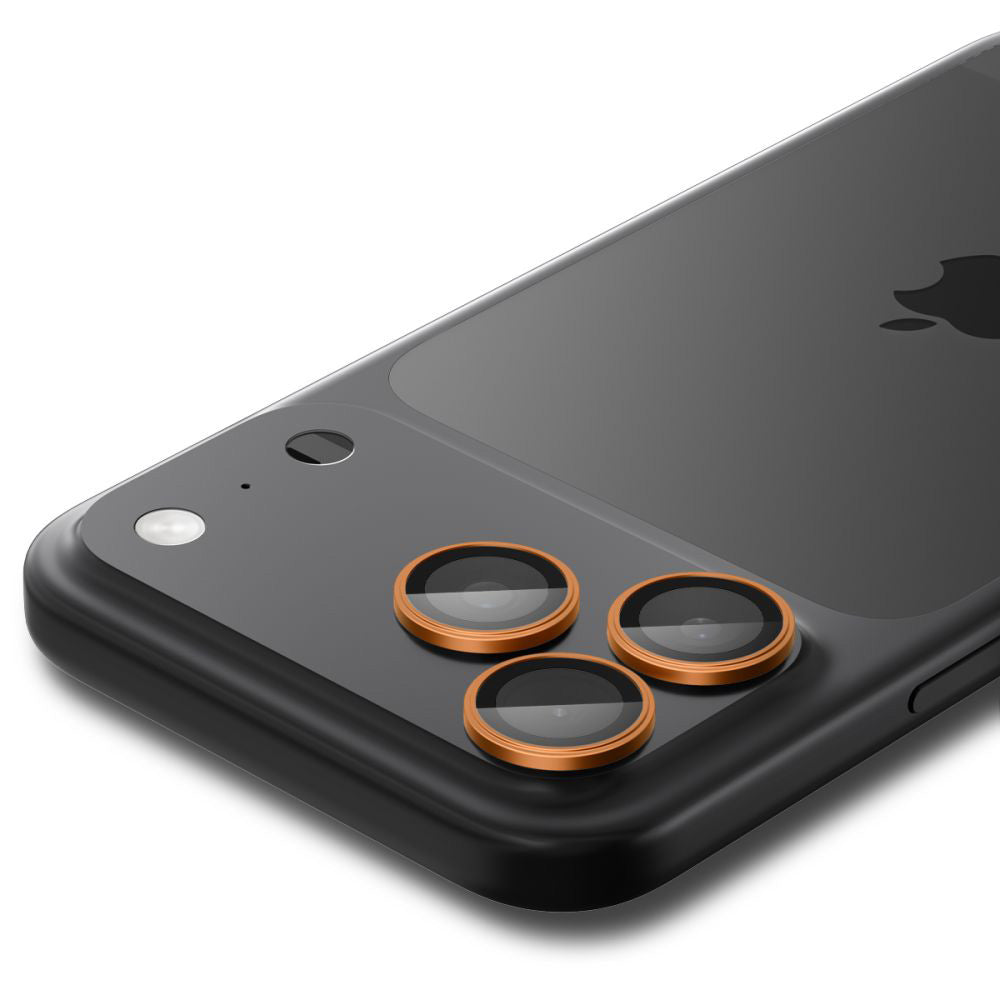 Spigen GlastR EZ FIT Optik Pro hátsó kamera védőfólia Apple iPhone 17 Pro Max / 17 Pro készülékhez, Edzett üveg, 2 darabos készlet, Narancssárga