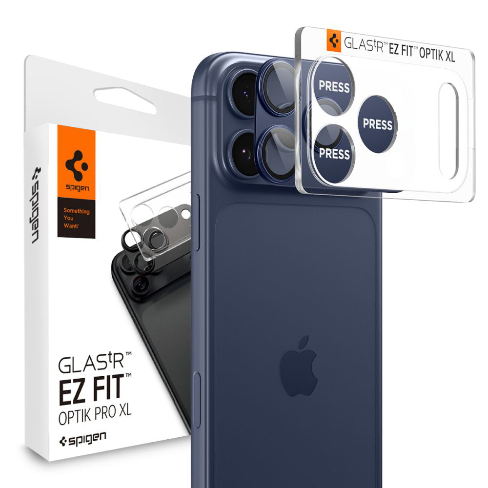 Spigen GlastR EZ FIT Optik Pro XL hátsó kamera védőfólia Apple iPhone 17 Pro-hoz, Edzett üveg, Kék AGL10646
