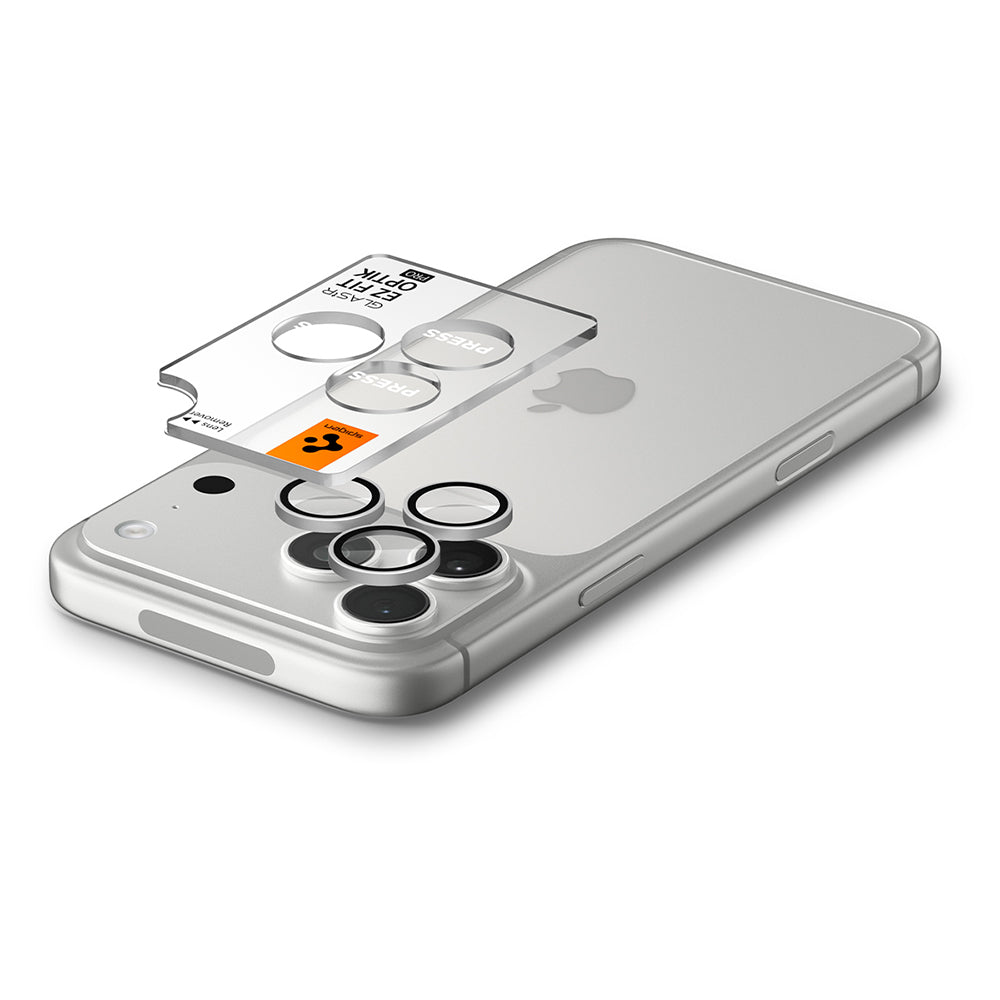Spigen GlastR EZ FIT Optik Pro hátlapi kamera védőfólia Apple iPhone 18 Pro / 18 Pro Max készülékhez, edzett üveg, 2 darabos készlet, ezüst