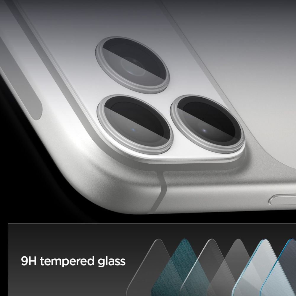 Spigen GlastR EZ FIT Optik Pro XL hátsó kamera védőfólia Apple iPhone 17 Pro Max-hoz, Edzett üveg, Ezüst AGL10652