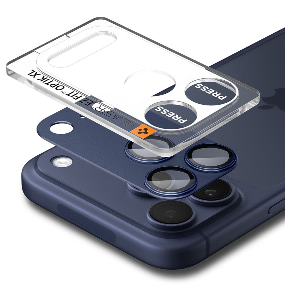 Spigen GlastR EZ FIT Optik Pro XL hátsó kamera védőfólia Apple iPhone 17 Pro Max-hez, Edzett üveg, Kék AGL10651