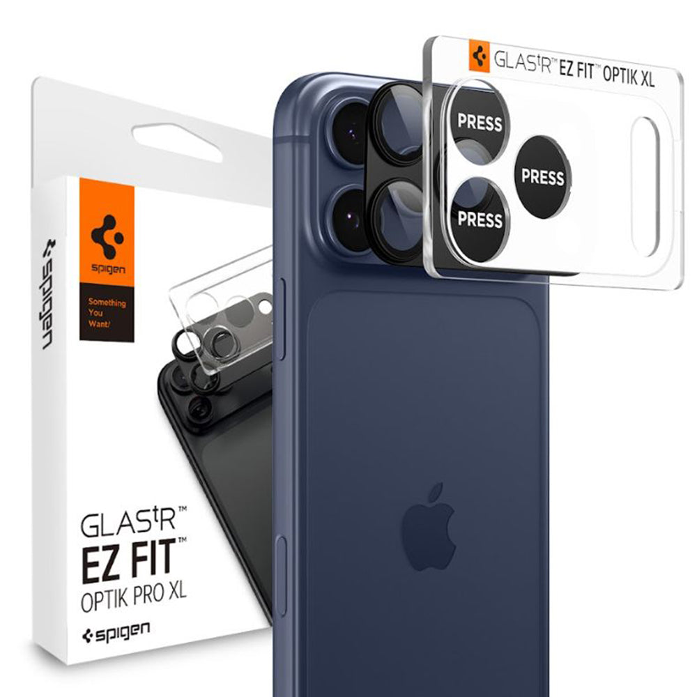 Spigen GlastR EZ FIT Optik Pro XL hátsó kamera védőfólia Apple iPhone 17 Pro Max-hoz, Edzett üveg, Fekete AGL10649