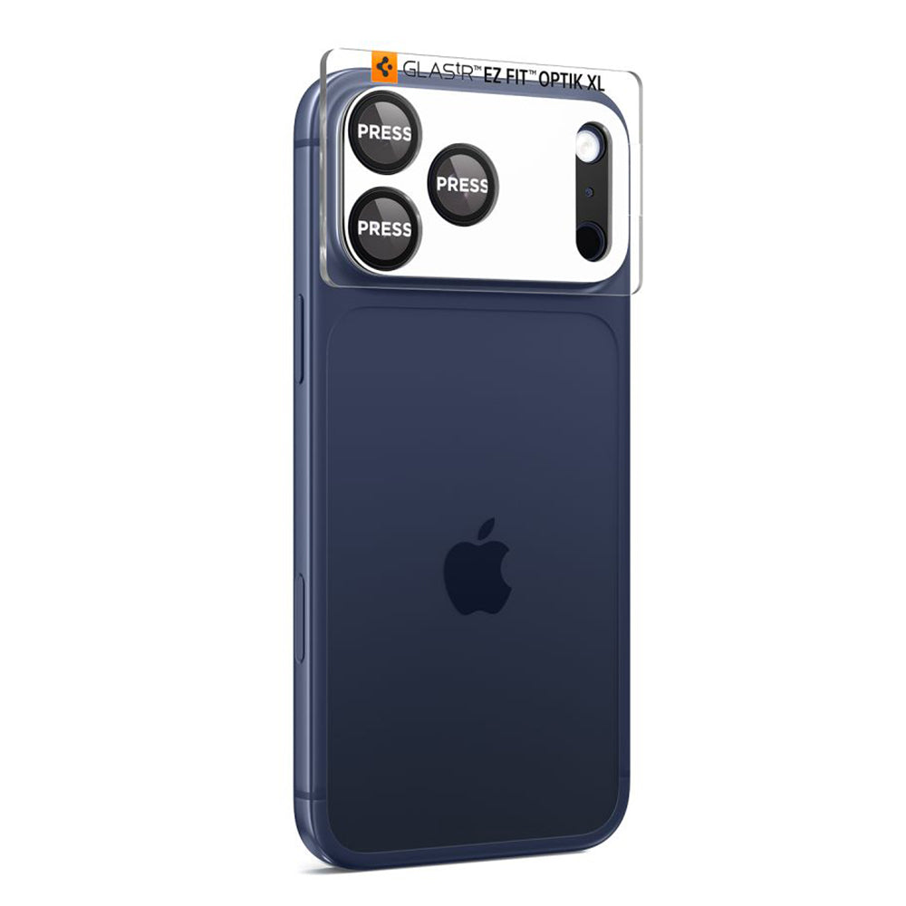 Spigen GlastR EZ FIT Optik Pro XL hátsó kamera védőfólia Apple iPhone 17 Pro Max-hoz, Edzett üveg, Fekete AGL10649