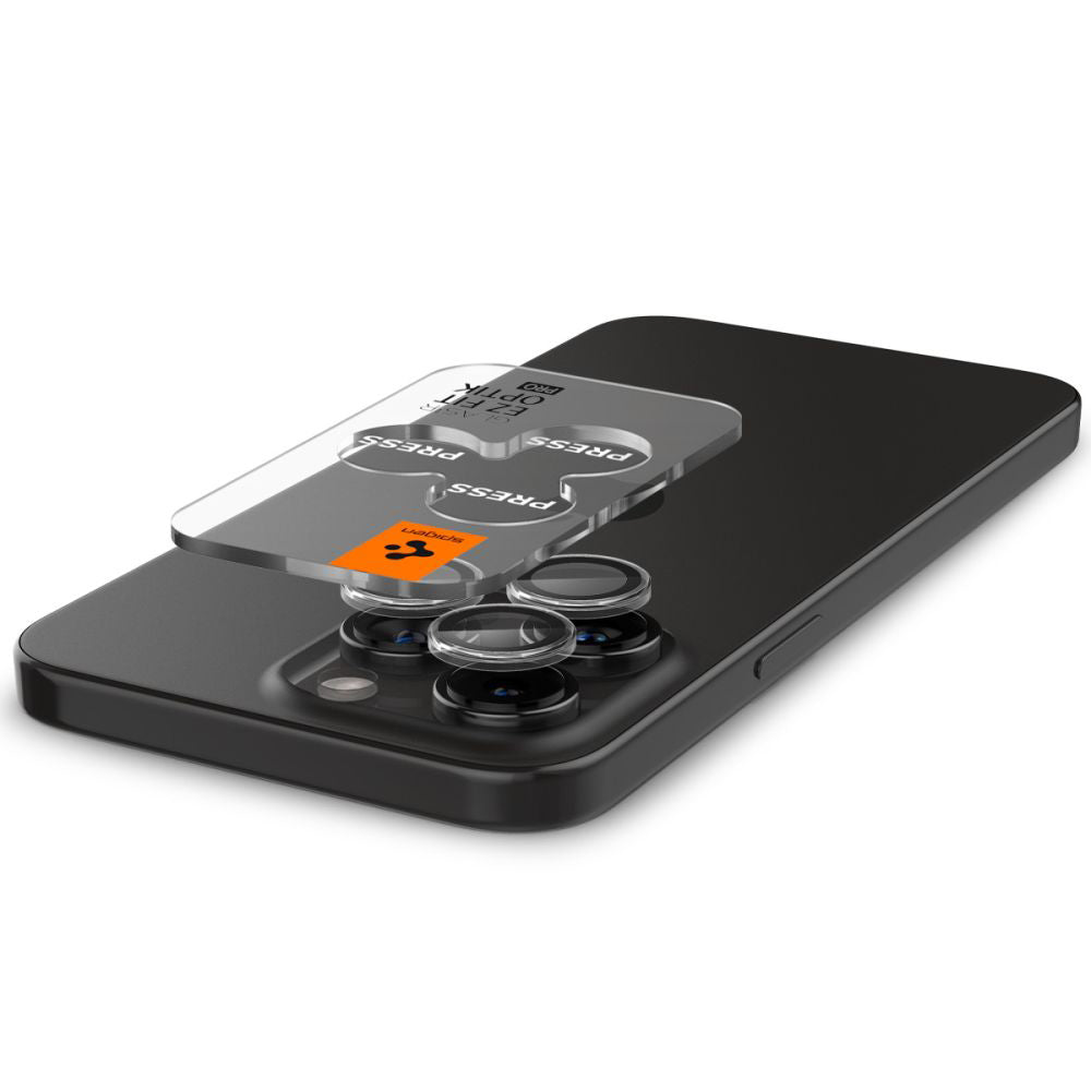 Spigen GlastR EZ FIT Optik Pro hátsó kamera védőfólia Apple iPhone 17 Pro Max / 17 Pro készülékhez, Edzett üveg, 2 darabos készlet, Átlátszó