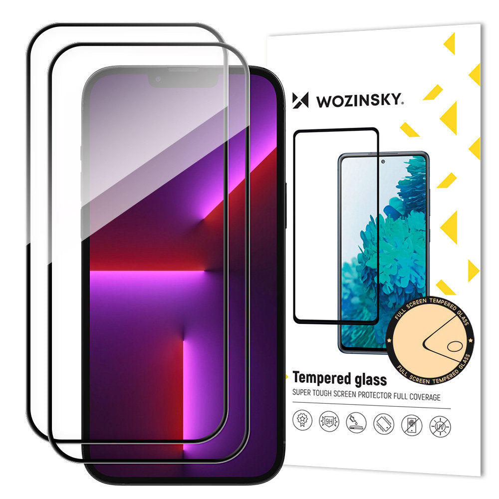 WZK Képernyővédő Apple iPhone 15 Pro, árnyékolt üveg, teljes ragasztás, 2 darabos készlet, tokkal együtt, fekete színű