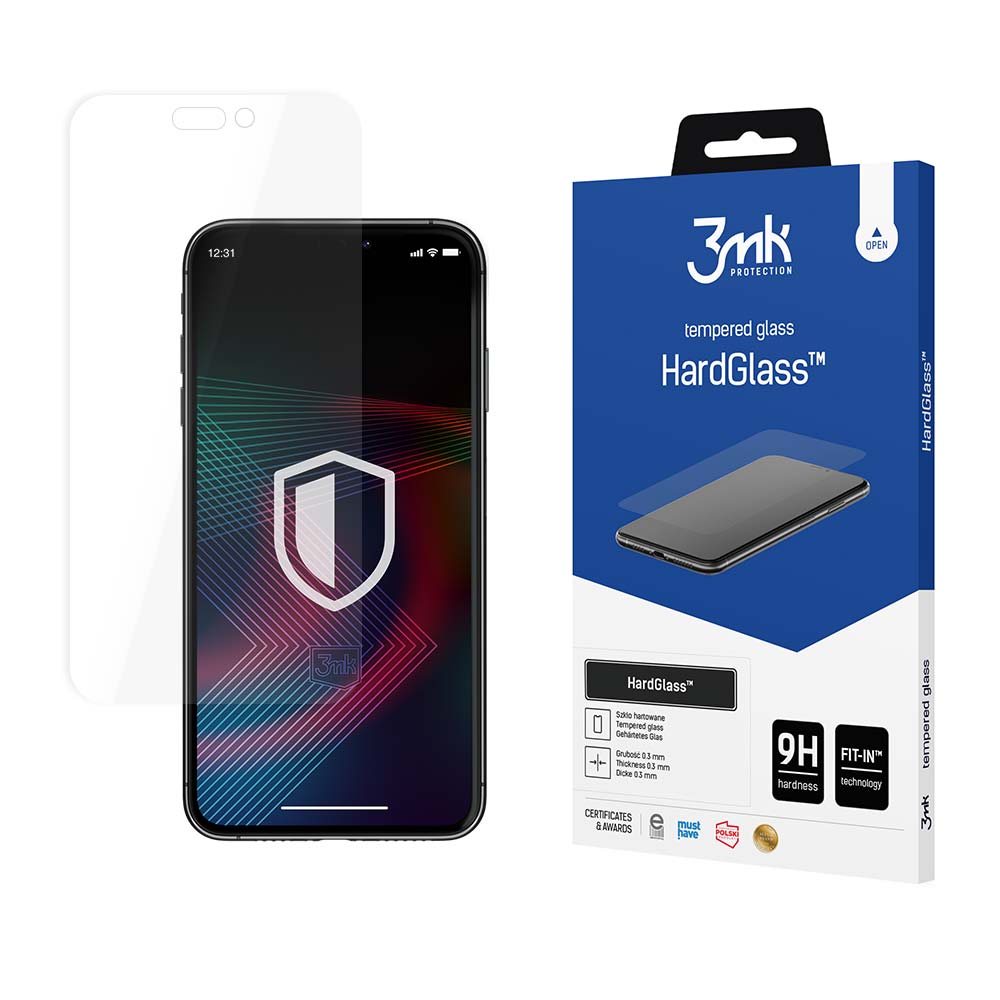 3MK HardGlass képernyővédő fólia Apple iPhone 14 Pro Max készülékhez, Edzett üveg, Teljes ragasztás