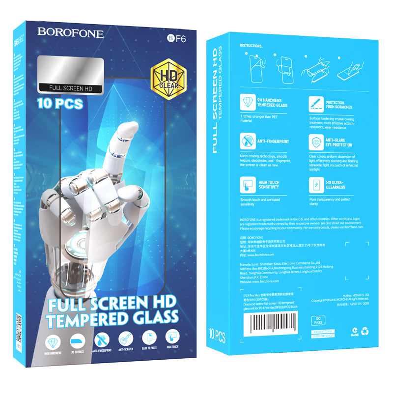 Borofone BF6 Diamond Armor képernyővédő Apple iPhone 12 / 12 Pro, üveg védett, teljes ragasztás, 10 darabos készlet, fekete
