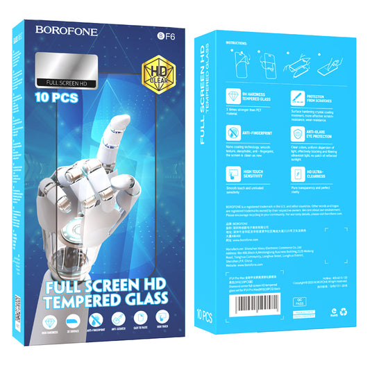 Borofone BF6 Diamond Armor képernyővédő Apple iPhone 14 Pro készülékhez, üveg védőréteg, teljes ragasztás, 10 darabos készlet, fekete
