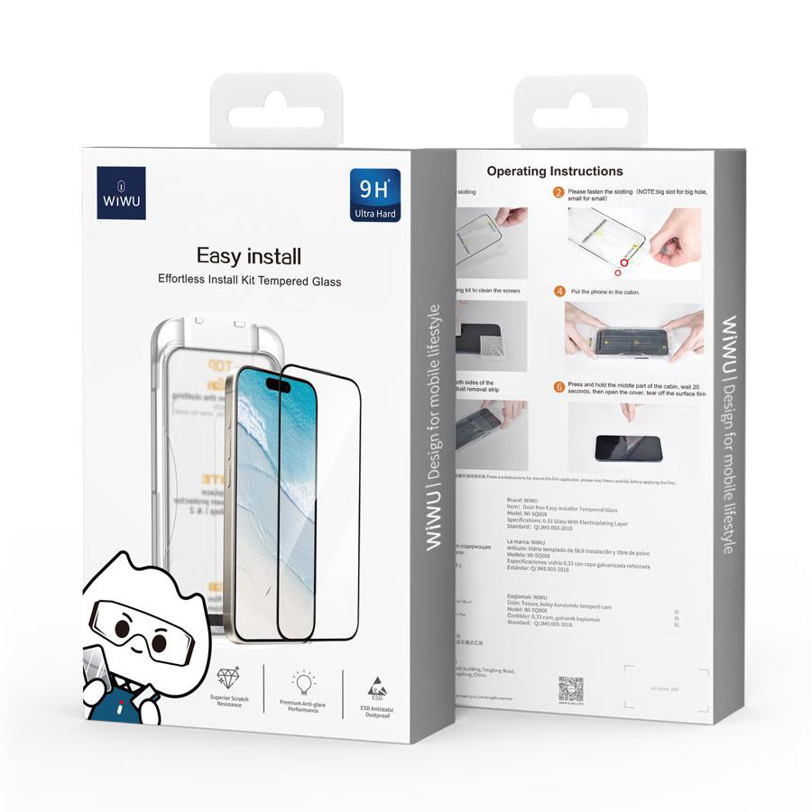 Képernyővédő WiWu Wi-SQ008 Apple iPhone 16-hoz, üveggel védett, teljes ragasztás, fekete