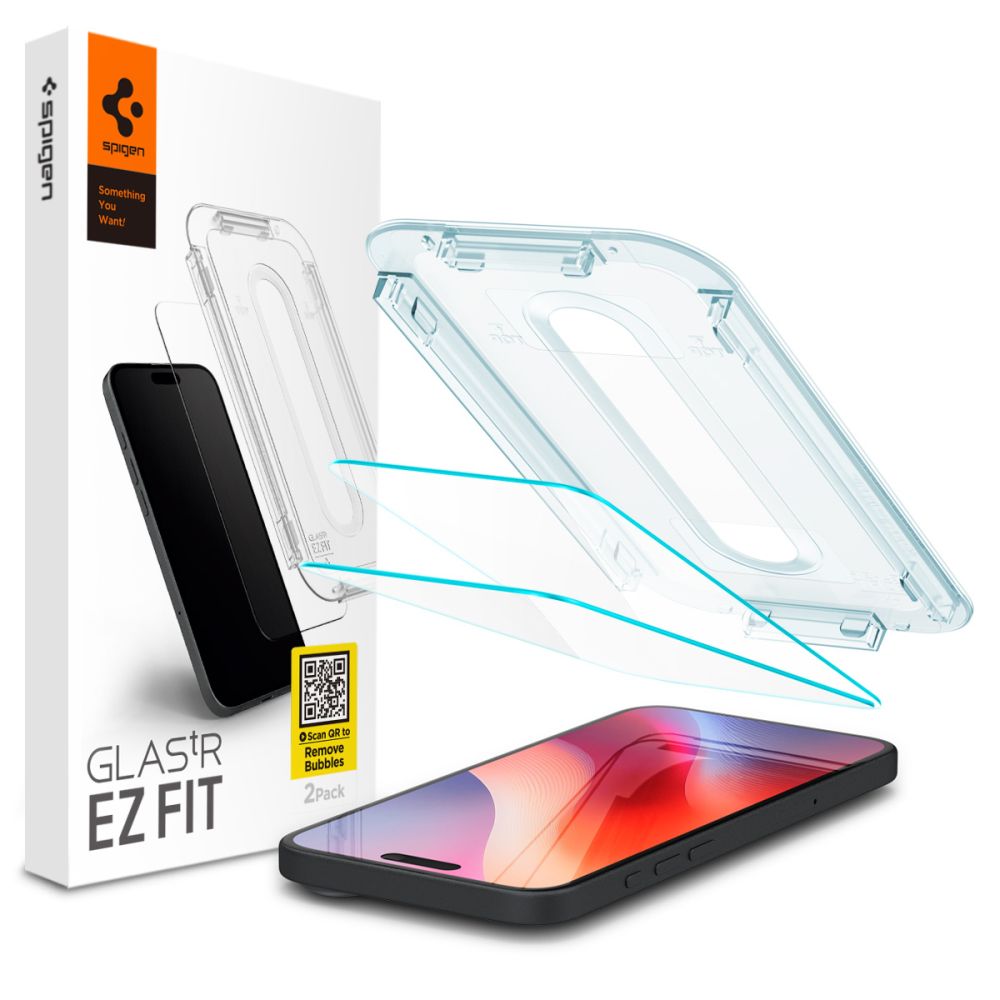 Spigen GlastR EZ FIT képernyővédő fólia Apple iPhone 17 Pro / 17 / 16 Pro készülékekhez, Edzett üveg, Teljes ragasztás, 2 darabos készlet