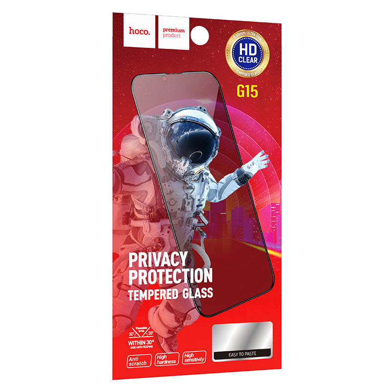 Privacy HOCO G15 védőfólia Apple iPhone 14 Pro Max készülékhez, Edzett üveg, Teljes ragasztás, 5D