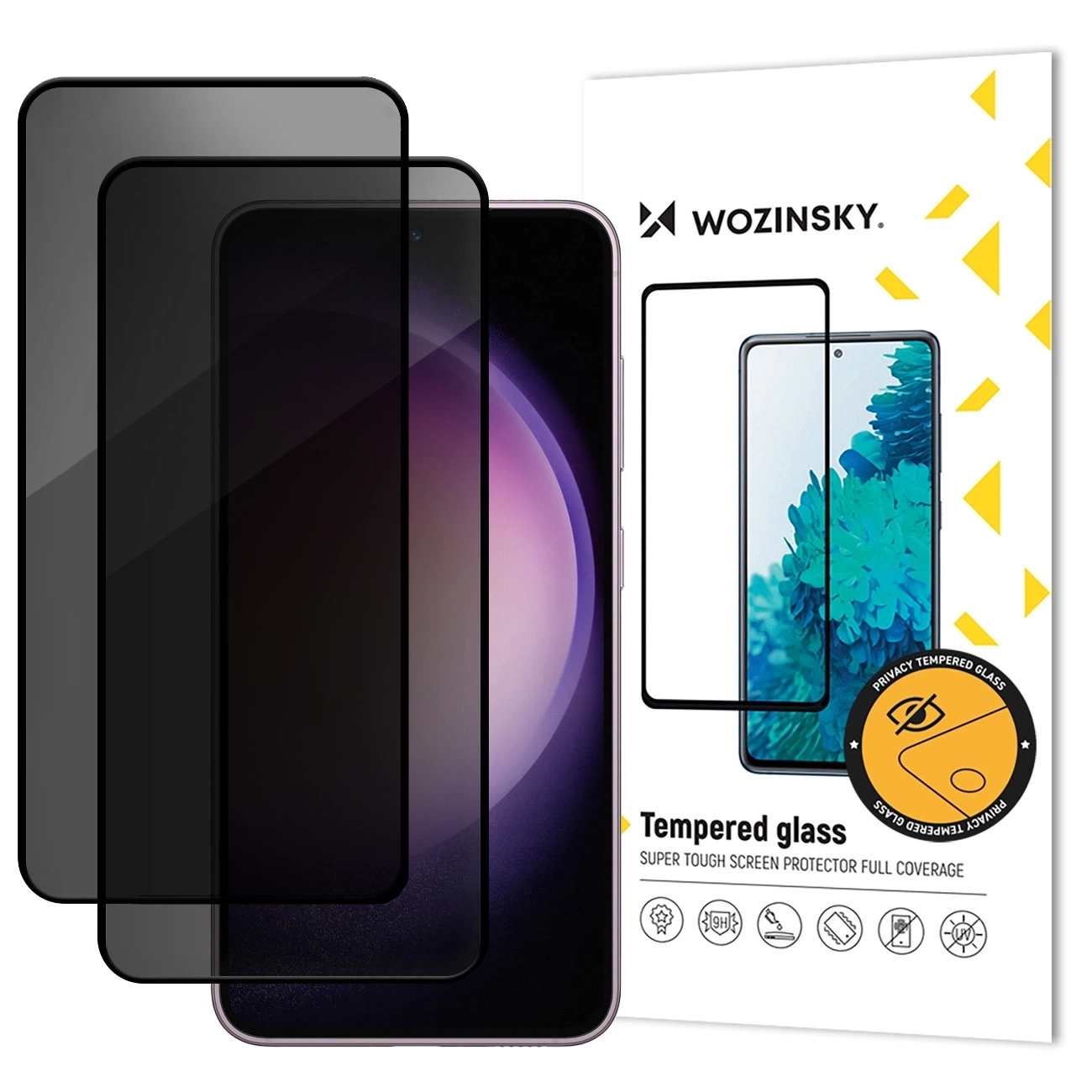 Samsung Galaxy S25 FE-hez készült WZK AntiSpy Privacy képernyővédő fólia, edzett üveg, teljes ragasztó, 2 darabos készlet