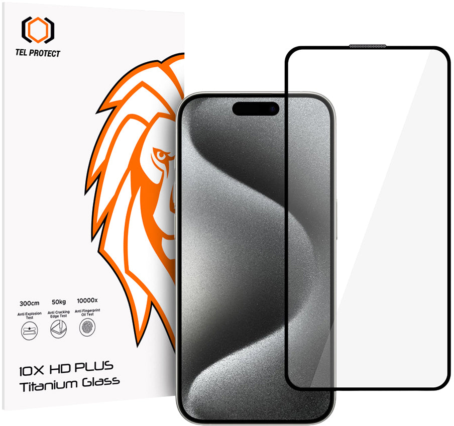 Tel Protect 10X HD Plus Titanium képernyővédő fólia Apple iPhone 17 / 16 Pro készülékhez, edzett üveg, teljes felületén ragasztott, fekete