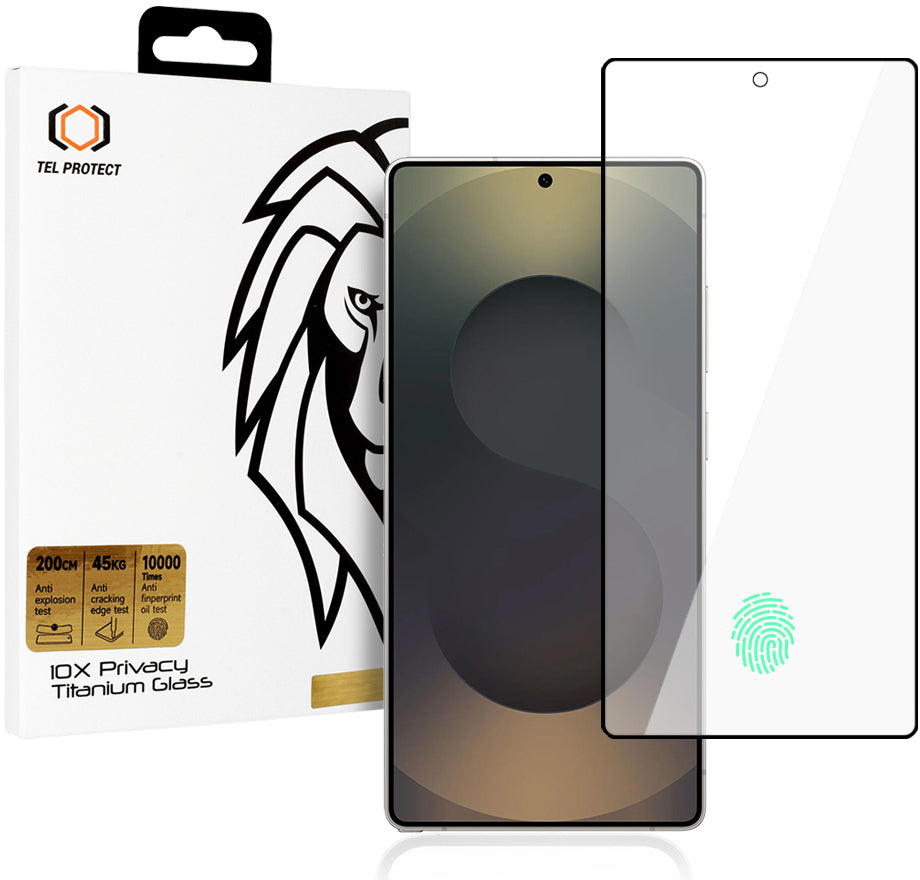 Tel Protect 10X Plus Titanium adatvédő kijelzővédő fólia Samsung Galaxy S25 Ultra S938 készülékhez, edzett üveg, teljes felületén ragasztós