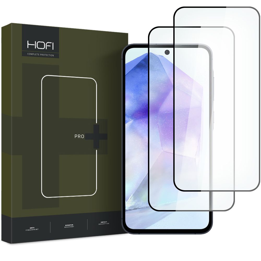 HOFI Glass PRO+ képernyővédő fólia Samsung Galaxy A55 5G A556 / A35 5G A356 készülékekhez, Edzett üveg, Teljes ragasztás, 2 darabos készlet, 2.5D, Fekete