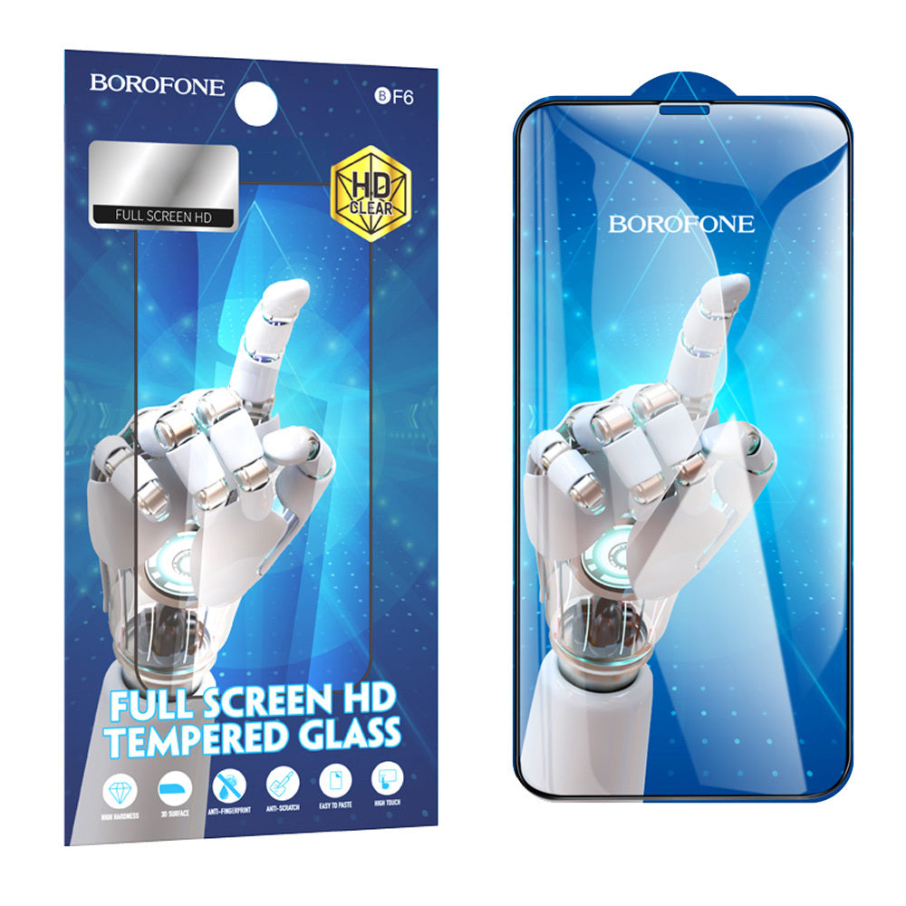 Borofone BF6 Diamond Armor képernyővédő Apple iPhone 12 / 12 Pro, üveg védett, teljes ragasztás, 10 darabos készlet, fekete