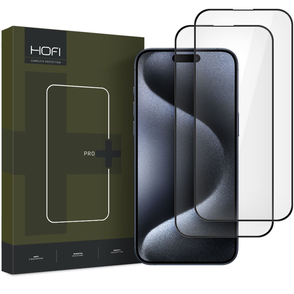 HOFI Glass PRO+ képernyővédő fólia Apple iPhone 16 Pro-hoz, Edzett üveg, Teljes ragasztás, 2 darabos készlet, 2.5D, Fekete