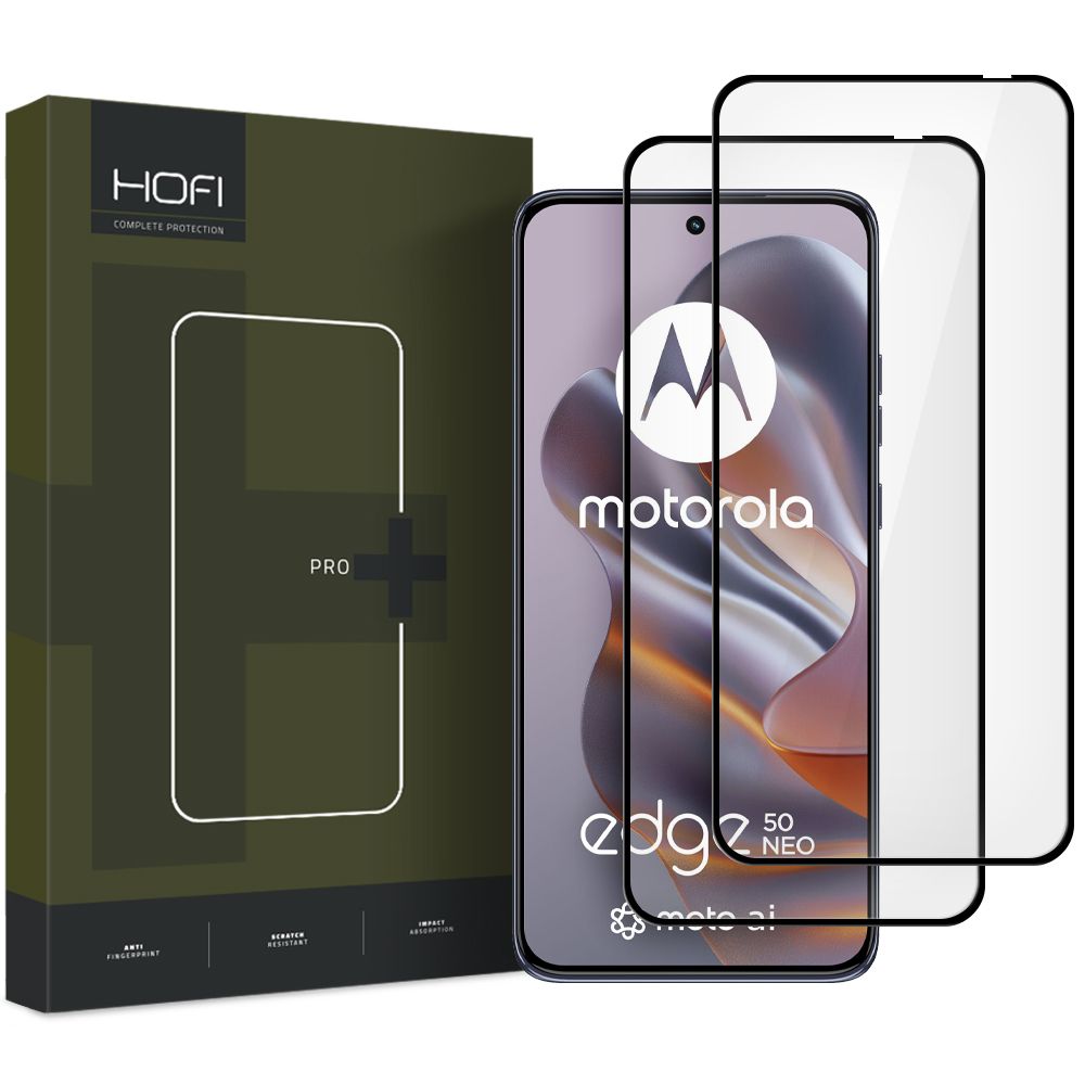 HOFI Glass PRO+ képernyővédő fólia Motorola Edge 50 Neo készülékhez, Edzett üveg, Teljes ragasztás, 2 darabos készlet, 2.5D, Fekete