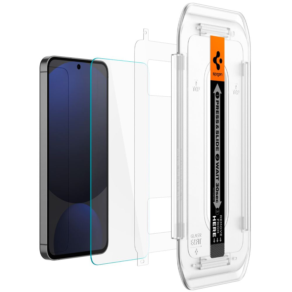 Spigen EZ FIT képernyővédő Samsung Galaxy S24 FE S721, üvegvédelem, teljes ragasztás, 2 db-os készlet AGL08729