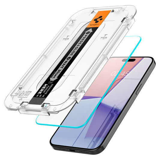 Spigen GlastR EZ FIT védőfólia Apple iPhone 15 Pro Max készülékhez, Edzett üveg, Teljes ragasztás, 2 darabos készlet AGL06872