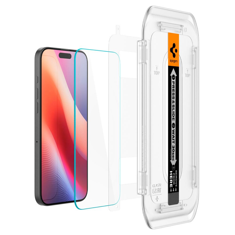 Spigen GlastR EZ FIT képernyővédő fólia Apple iPhone 17 Pro / 17 / 16 Pro készülékekhez, Edzett üveg, Teljes ragasztás, 2 darabos készlet