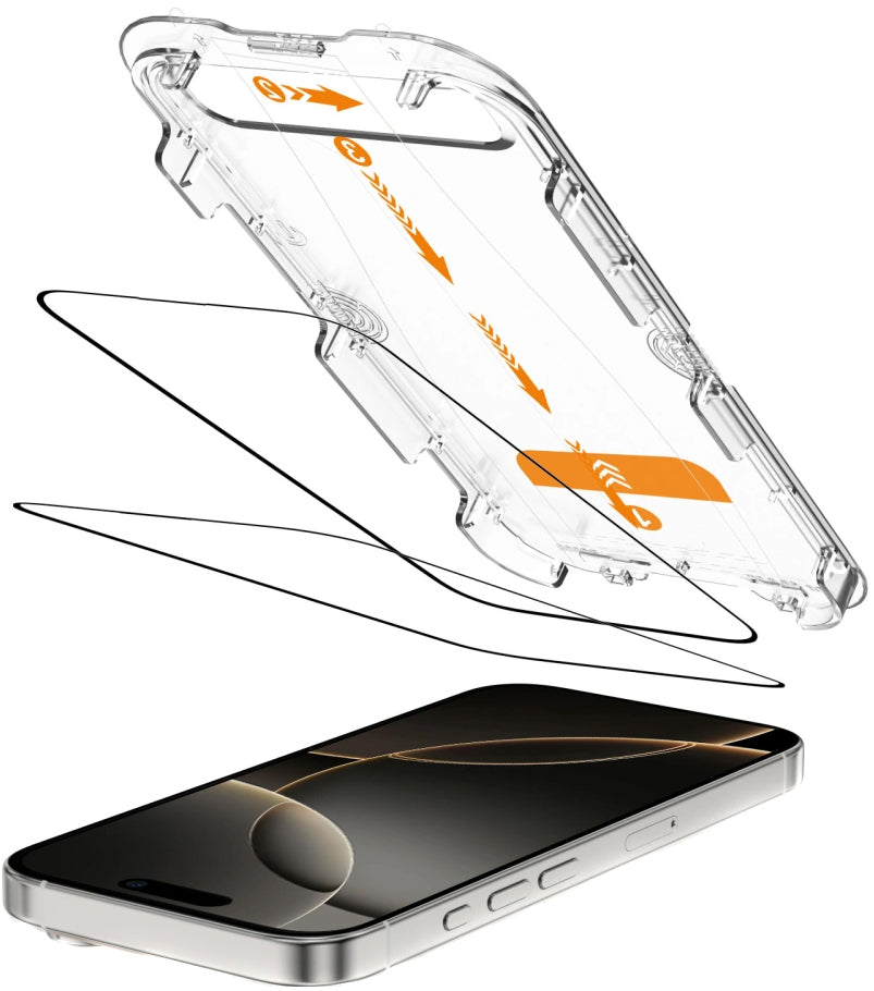 Tech-Protect Quick Set+ védőfólia Apple iPhone 16 Pro-hoz, Edzett üveg, Teljes ragasztás, 2 darabos készlet, Fekete