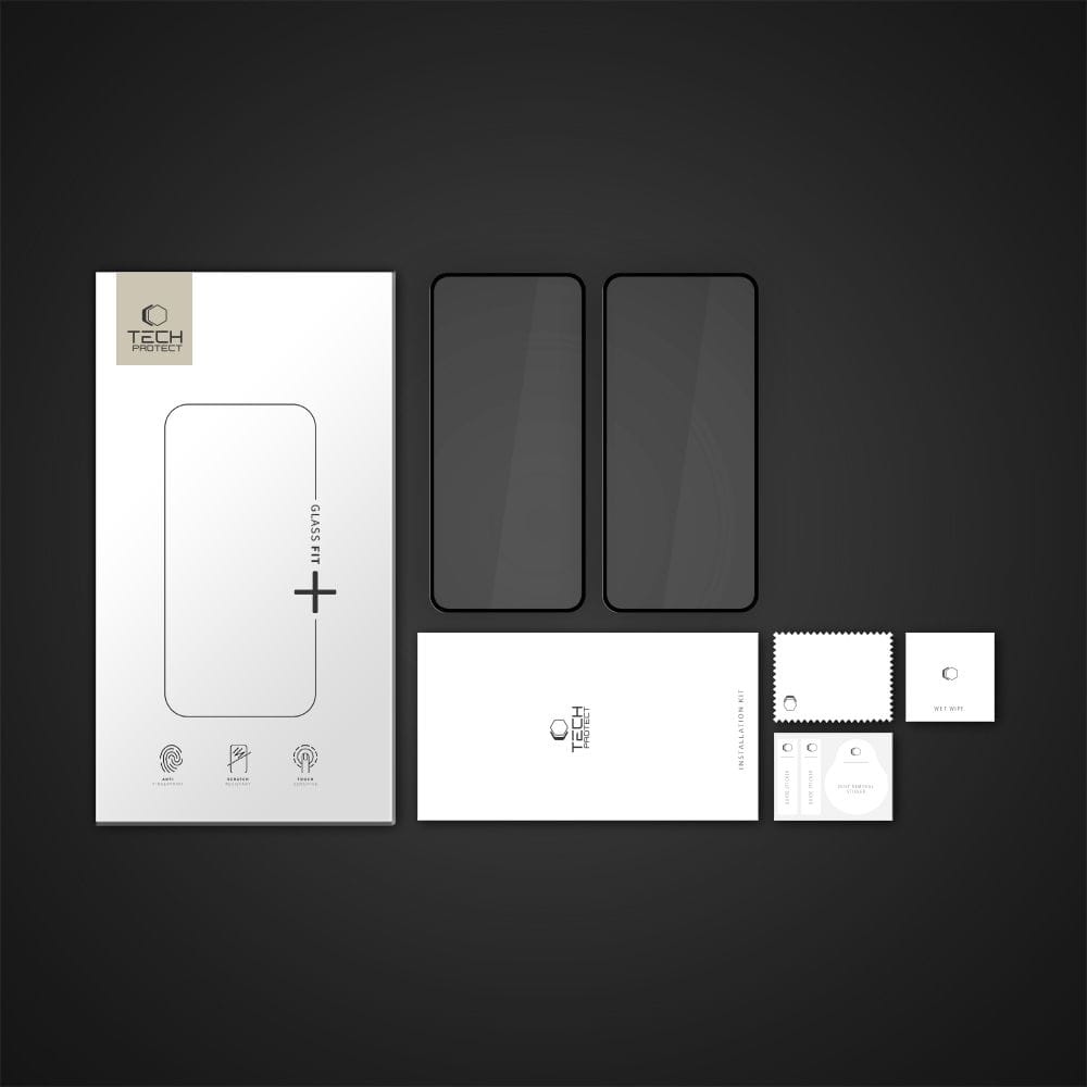 Tech-Protect FIT+ képernyővédő fólia Motorola Moto G56-hez, Edzett üveg, Teljes ragasztás, 2 darabos készlet, 2.5D, Fekete