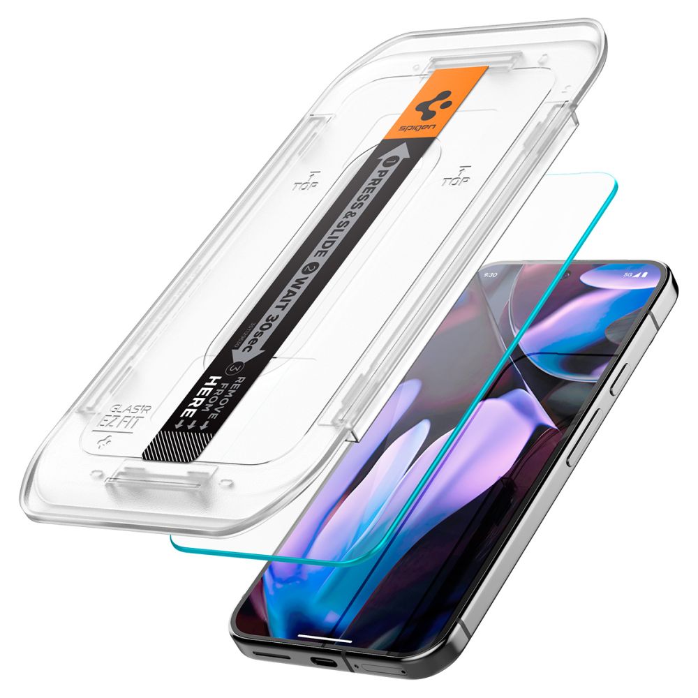 Spigen GlastR EZ FIT képernyővédő fólia Google Pixel 9 / 9 Pro készülékhez, Edzett üveg, Teljes ragasztás, 2 darabos készlet, 2.5D AGL08442
