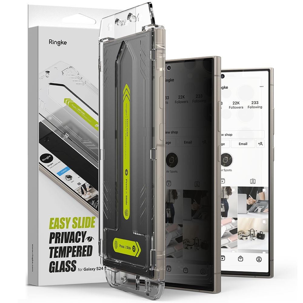 Ringke Easy Slide Privacy képernyővédő fólia Samsung Galaxy S24 Ultra S928 készülékhez, edzett üveg, teljes ragasztó, 2 darabos szett