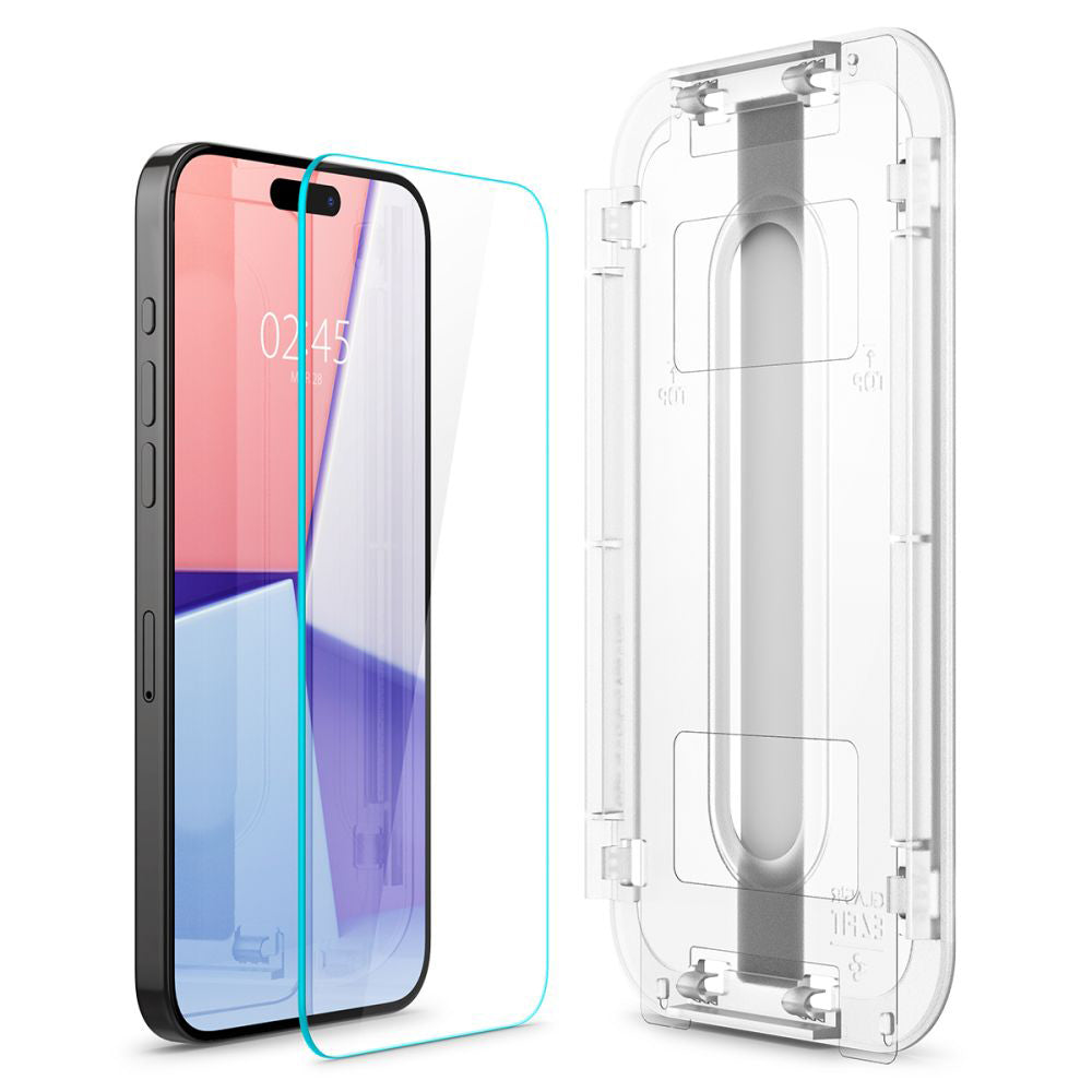 Spigen GlastR EZ FIT védőfólia Apple iPhone 15 Pro Max készülékhez, Edzett üveg, Teljes ragasztás, 2 darabos készlet AGL06872