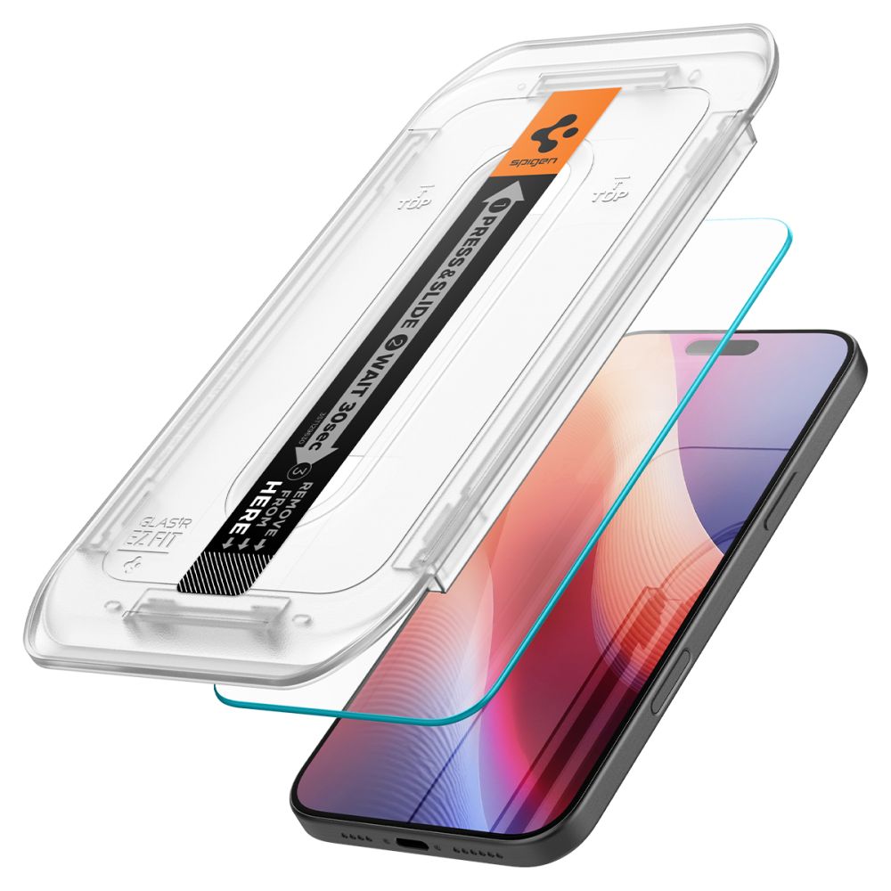 Spigen GlastR EZ FIT képernyővédő fólia Apple iPhone 17 Pro / 17 / 16 Pro készülékekhez, Edzett üveg, Teljes ragasztás, 2 darabos készlet
