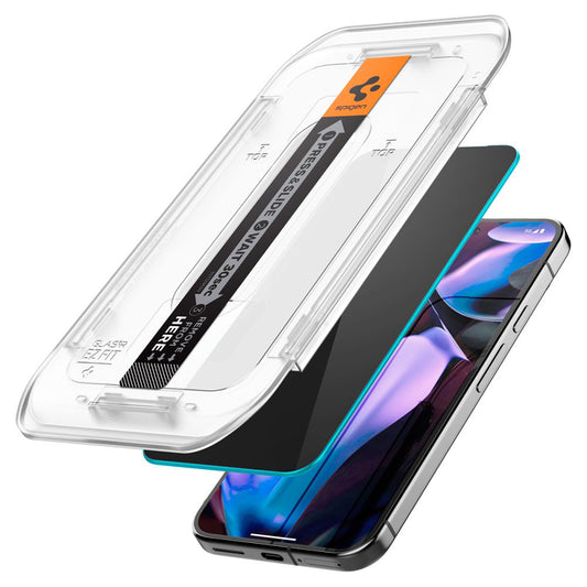 Spigen GlastR EZ FIT Privacy képernyővédő fólia Google Pixel 9 / 9 Pro készülékhez, edzett üveg, teljes ragasztó, 2 darabos készlet