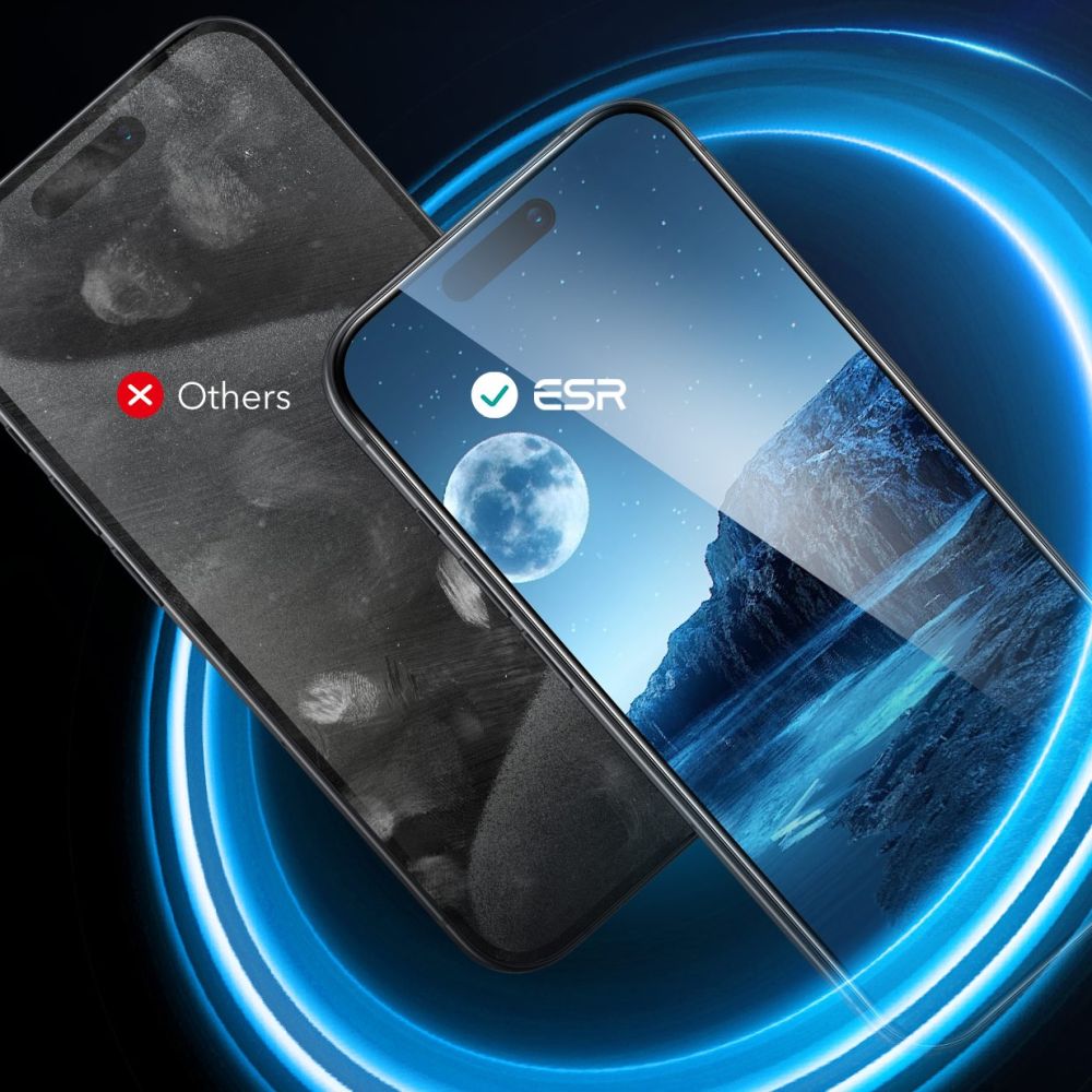 ESR képernyővédő fólia Apple iPhone 16 Pro Max készülékhez, Edzett üveg, Teljes ragasztás, 2 darabos készlet, Fekete