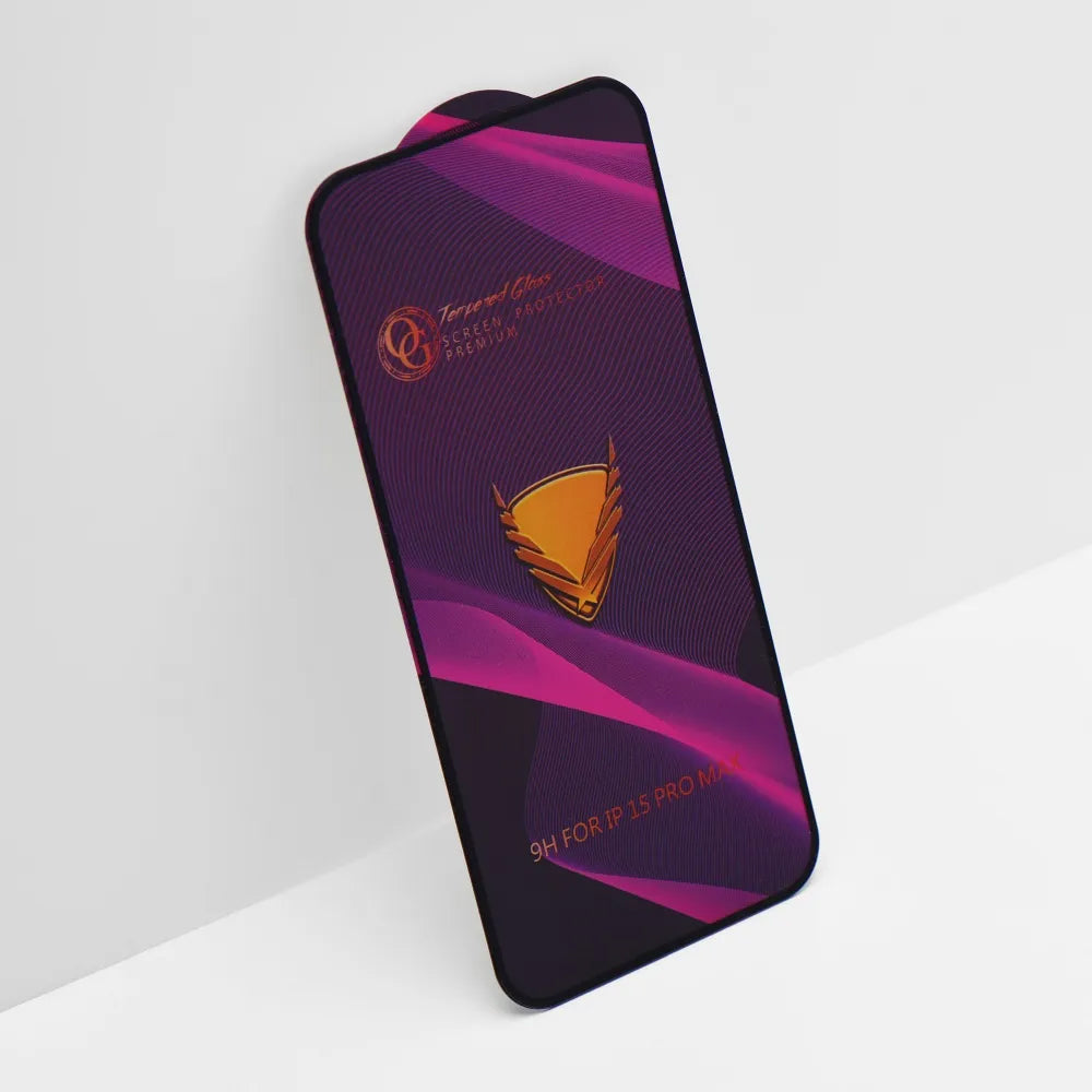 OEM OG Premium védőfólia Apple iPhone 17 Pro Max készülékhez, Edzett üveg, Teljes ragasztás, Fekete
