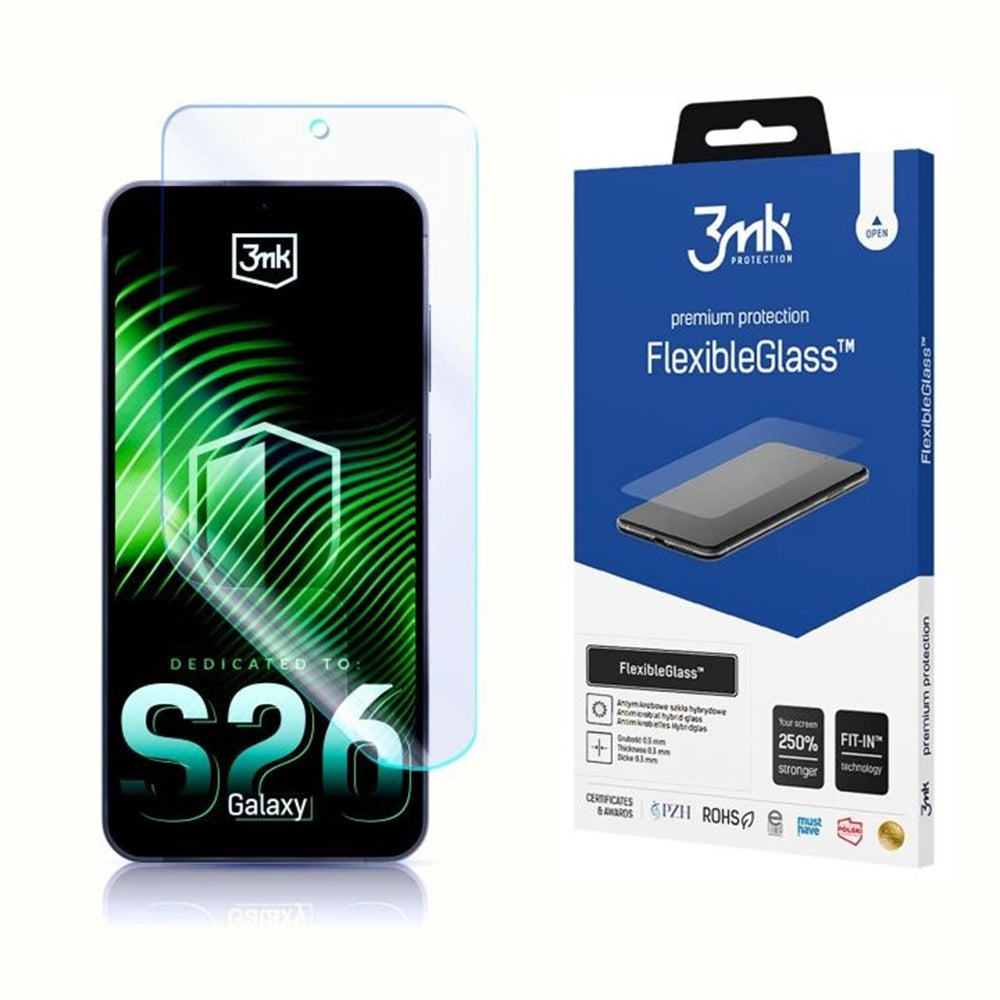 Védőfólia 3MK FlexibleGlass Samsung Galaxy S26 S942 készülékhez, Rugalmas Üveg, Teljes Ragasztás, Átlátszó