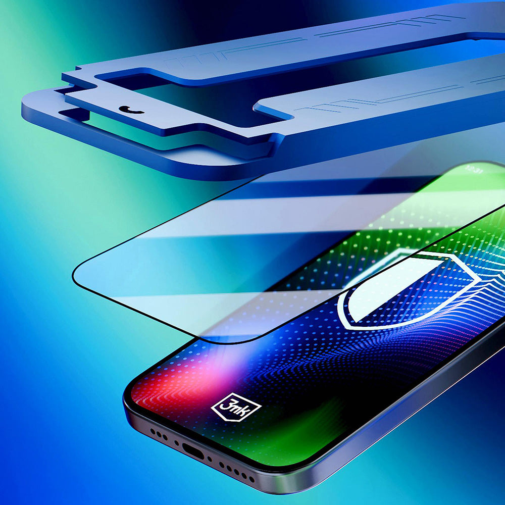 3MK Hardy Ultra képernyővédő fólia Apple iPhone 17 / 16 Pro-hoz, Edzett üveg, Teljes ragasztás, Fekete
