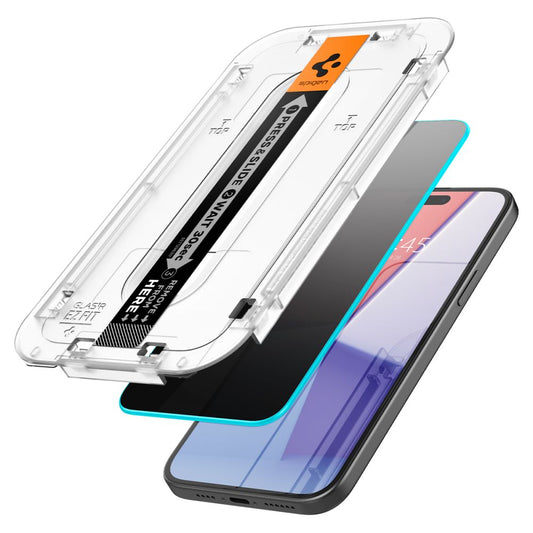Spigen EZ FIT adatvédelmi képernyővédő Apple iPhone 16 / 15, üveggel védett, teljes ragasztás, 2,5D AGL07121 AGL07121 AGL07121
