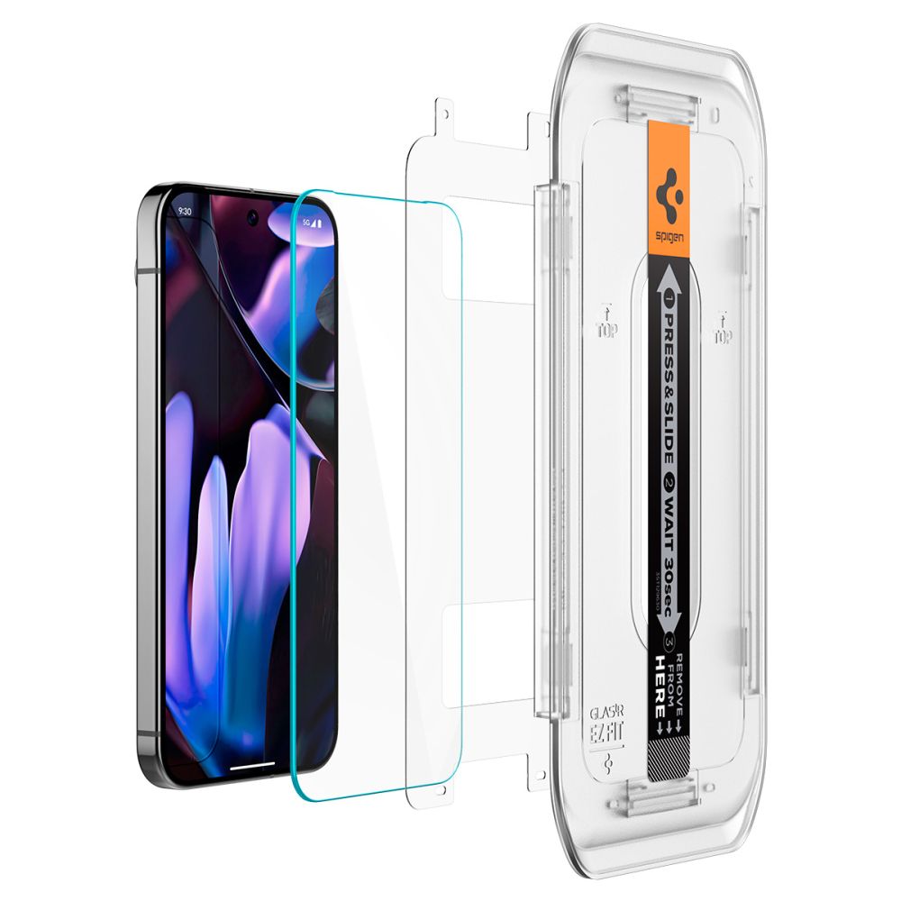 Spigen GlastR EZ FIT képernyővédő fólia Google Pixel 9 / 9 Pro készülékhez, Edzett üveg, Teljes ragasztás, 2 darabos készlet, 2.5D AGL08442