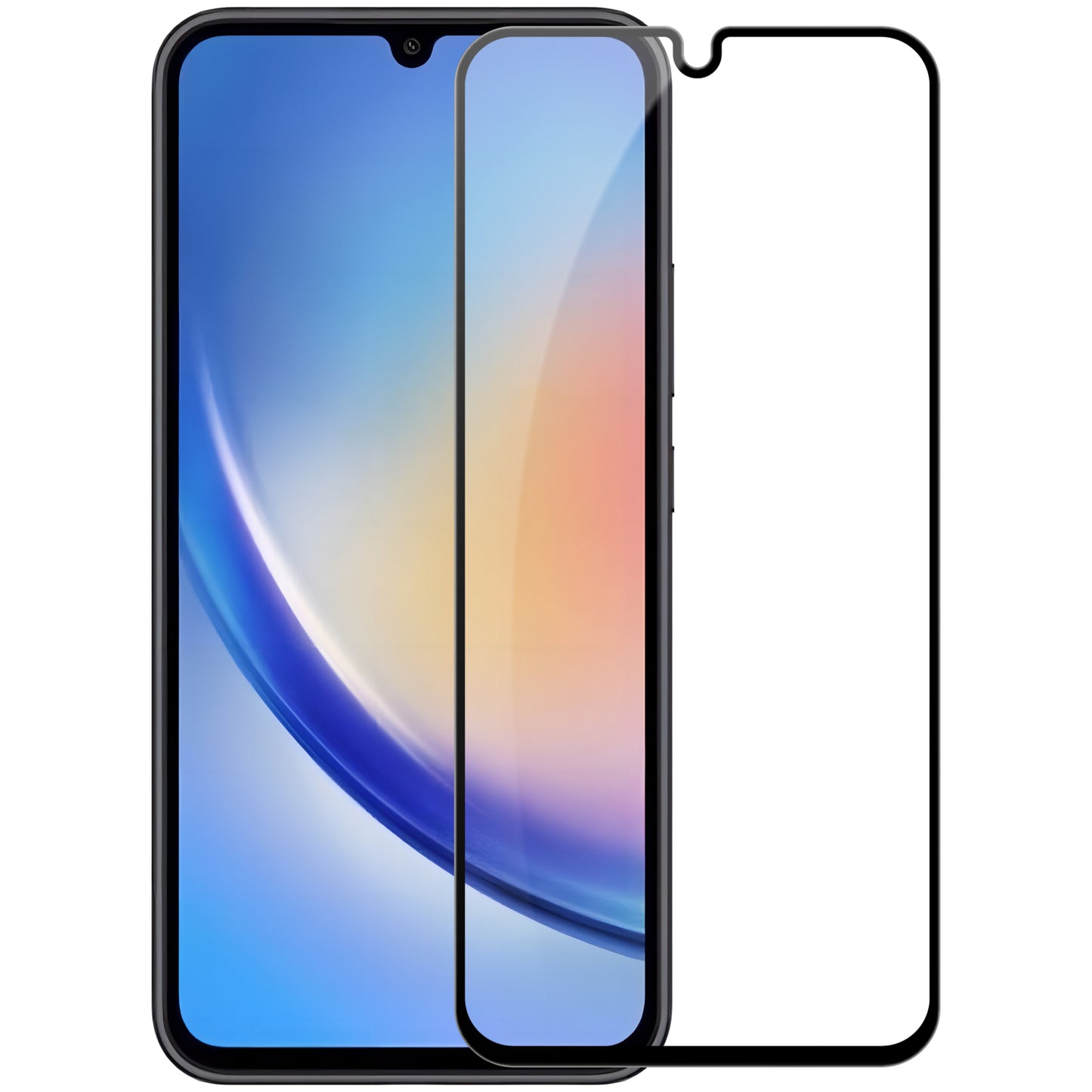 OEM képernyővédő fólia Samsung Galaxy A34 A346, védett üveg, teljes ragasztás, 9D, Fekete
